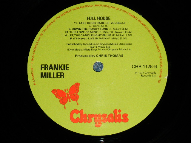 画像: FRANKIE MILLER - FULL HOUSE  ( Matrix # A-1/B1)  ( Ex++/Ex+++)  / 1977  UK ENGLAND  ORIGINAL Used  LP