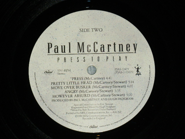 画像: PAUL McCARTNEY of THE BEATLES - PRESS TO PLAY ( Ex+++/MINT-)  / 1986 US AMERICA  ORIGINAL Used LP