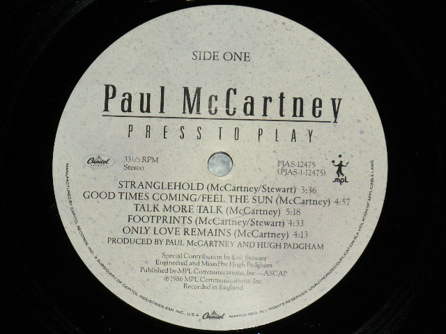 画像: PAUL McCARTNEY of THE BEATLES - PRESS TO PLAY ( Ex+++/MINT-)  / 1986 US AMERICA  ORIGINAL Used LP