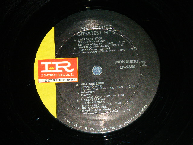 画像: THE HOLLIES - The HOLLIES' GREATEST HITS ( Matrix # 1/2  ( Ex++/Ex+++  ) / 1966  US AMERICA ORIGINAL "BLACK with GREEN Label"  MONO  Used LP  