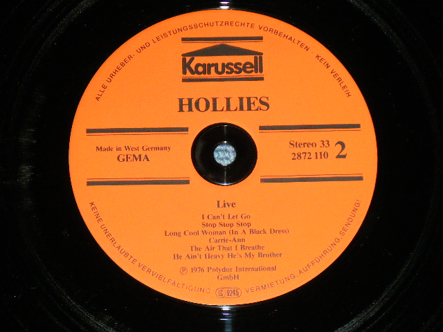 画像: THE HOLLIES - LIVE  ( Ex++/MINT- )  / 1976 WEST-GERMANY GERMAN  ORIGINAL Used   LP 