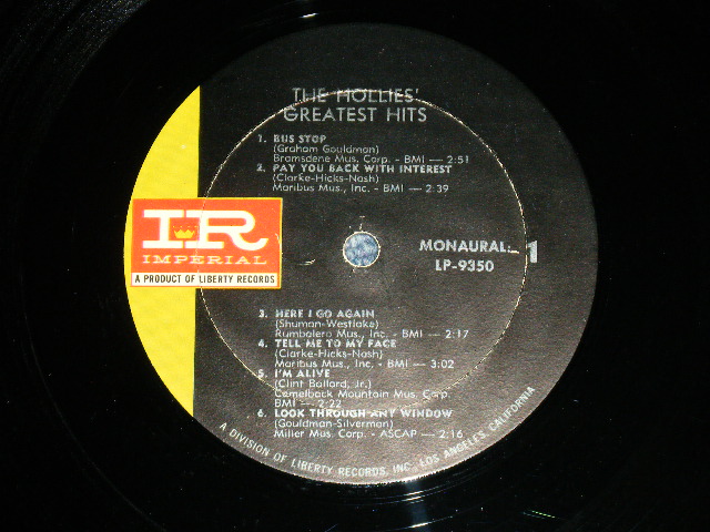 画像: THE HOLLIES - The HOLLIES' GREATEST HITS ( Matrix # 1/2  ( Ex++/Ex+++  ) / 1966  US AMERICA ORIGINAL "BLACK with GREEN Label"  MONO  Used LP  