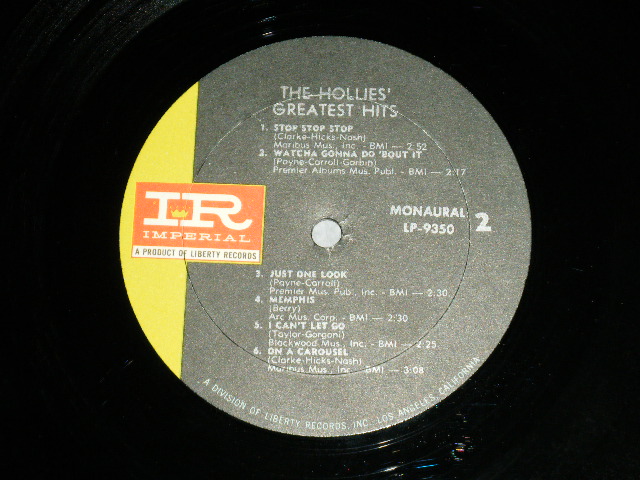 画像: THE HOLLIES - The HOLLIES' GREATEST HITS ( Matrix # 1/2  ( Ex++/Ex++  ) / 1966  US AMERICA ORIGINAL "BLACK with GREEN Label"  MONO  Used LP  