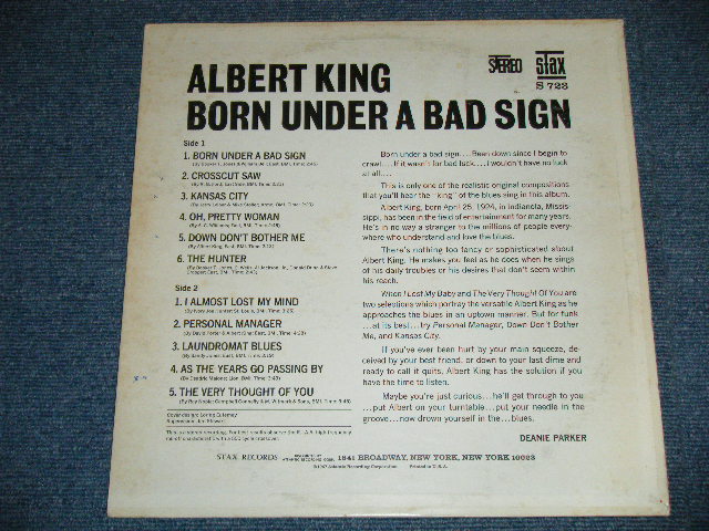 画像: ALBERT KING - BORN UNDER A BAD SIGN( Matrix # ST STX 671057-A A △10701/ST STX 671058-A A △10701-x) (Ex++/Ex++ Looks:Ex+ )  / 1967 US AMERICA ORIGINAL 2nd press "YELLOW Label with 'ATLANTIC' CREDIT at BOTTOM Label" STEREO Used LP