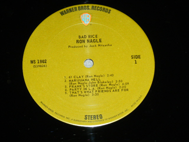 画像: RON NAGLE - BAD RICE : Produced by JACK NITZCHE Guitar by RY COODER) (  Ex+/Ex+++ : edsp ) / 1970 US AMERICA ORIGINAL "GREEN with 'WB' Logo on Top Label"  Used LP