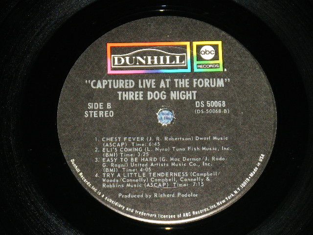 画像: THREE DOG NIGHT  - CAPTURED LIVE AT THE FORUM (  Matrix # A-1C/ B-1C )  ( Ex+/Ex+++ ) / 1969 US AMERICA ORIGINAL Used LP 