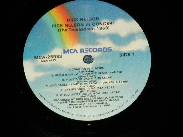 画像: RICK NELSON - IN CONCERT   ( Ex+++/MINT-)   / 1980's? US AMERICA  REISSUE  Used LP  