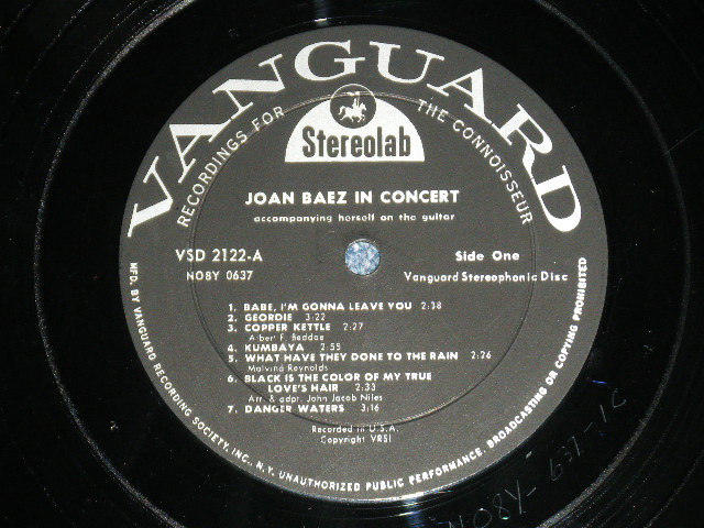 画像: JOAN BAEZ - IN CONCERT  ( Ex++/Ex+++)  / 1962 US AMERICA 1st Press "BLACK  LABEL" STEREO Used LP 