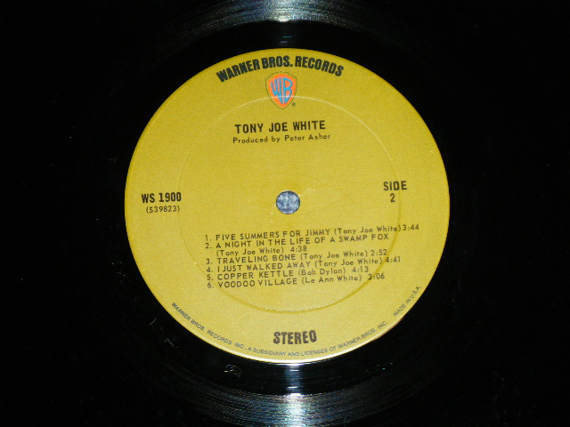 画像: TONY JOE WHITE - TONY JOE WHITE ( Matrix # WS-1900 39822-1-2 / WS-1900 39823-1-)( VG+++/Ex++ : EDSP ) / 1971  US AMERICA ORIGINAL "GREEN with 'WB' at TOP Label" Used LP 