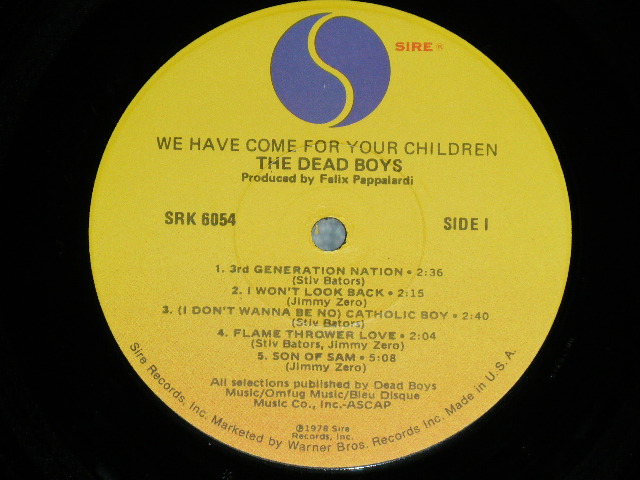 画像: The DEAD BOYS - WE HAVE COME FOR YOUR CHILDREN  ( Ex+/Ex+++ ) /  1978 US AMERICA ORIGINAL "PROMO" Used LP 