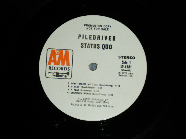 画像: STATUS QUO -  PILEDRIVER ( Ex++/MINT- : EDSP ) / 1972 US AMERICA ORIGINAL"WHITE LABEL RPOMO"   Used LP 