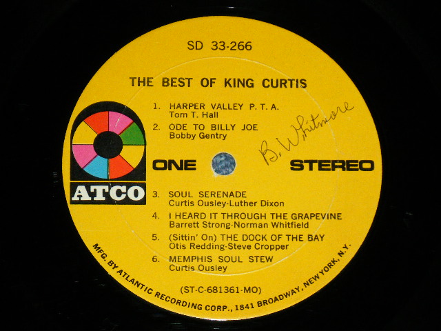 画像: KING CURTIS -  THE BEST OF(Matrix # ST-C 681361-A A △12403 / ST-C 681362-A A △12403-x ) ( Ex+++/Ex+ ) / 1968 US AMERICA  2nd Press "YELLOW Label" "1841 BROADWAY Label" STEREO Used LP 
