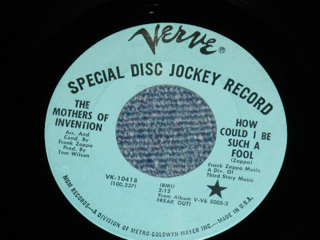 画像1: FRANK ZAPPA / THE MOTHERS OF INVENTION - HOW COULD I BE SUCH A FOOL : HELP I'M A ROCK  ( Ex++/Ex++- )  / 1966  US AMERICA ORIGINAL "BLUE LABEL PROMO" Used 7" Single 