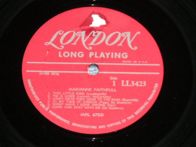 画像: MARIANNE FAITHFULL - MARIANNE FAITHFULL ( Matrix # ARL-6753-R / ARL-6754 ) ( Ex/Ex Looks:Ex++ : TEAROL)  / 1965 US AMERICA  ORIGINAL "MARRON Label with Un-Boxed LONDON " MONO Used LP 