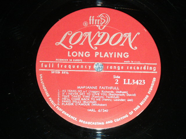 画像: MARIANNE FAITHFULL - MARIANNE FAITHFULL ( Matrix # ARL-6753-R / ARL- 6754) ( Ex+ /Ex++ )  / 1965 US AMERICA  ORIGINAL "MARRON Label with Un-Boxed LONDON with ffrr Label" MONO Used LP