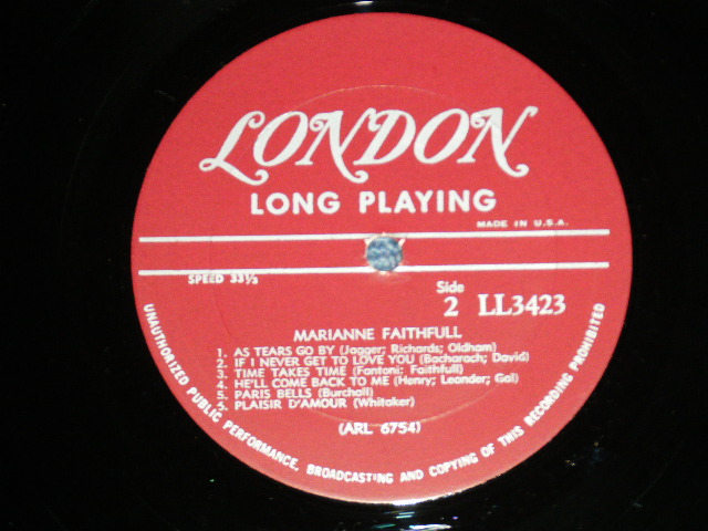 画像: MARIANNE FAITHFULL - MARIANNE FAITHFULL ( Matrix # ARL-6753-R / ARL- 6754 ) ( Ex++ /Ex+++ )  / 1965 US AMERICA  ORIGINAL "MARRON Label with Un-Boxed LONDON " MONO Used LP 
