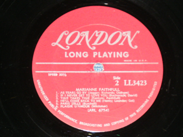 画像: MARIANNE FAITHFULL - MARIANNE FAITHFULL ( Matrix # ARL-6753  / ARL- 6754 ) ( Ex++,Ex /Ex++ )  / 1965 US AMERICA  ORIGINAL "MARRON Label with Un-Boxed LONDON " MONO Used LP 