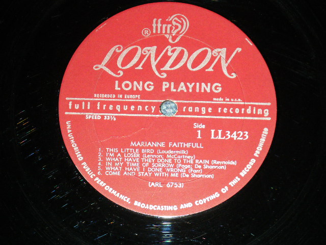 画像: MARIANNE FAITHFULL - MARIANNE FAITHFULL ( Matrix # ARL-6753-R / ARL- 6754) ( Ex+ /Ex++ )  / 1965 US AMERICA  ORIGINAL "MARRON Label with Un-Boxed LONDON with ffrr Label" MONO Used LP