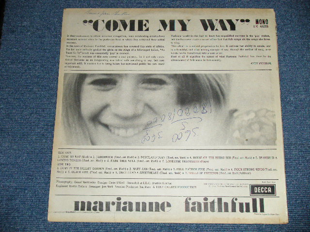 画像: MARIANNE FAITHFULL - COME MY WAY ( Matrix # ARL-6747-1A/ ARL-6748-2A) ( Ex+/Ex+++ Looks:Ex+)  / 1965 UK ENGLAND ORIGINAL "RED Label with UN-BOXED DECCA" MONO Used LP