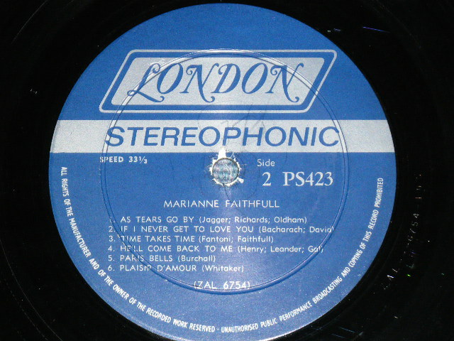 画像: MARIANNE FAITHFULL - MARIANNE FAITHFULL ( Matrix # ZAL---6753-1 OS /  ZAL---6754-1 OS ) ( Ex+/Ex++ Looks:Ex++ )  / 1965 US AMERICA  ORIGINAL "BLUE Label with Boxed LONDON " STEREO Used LP 