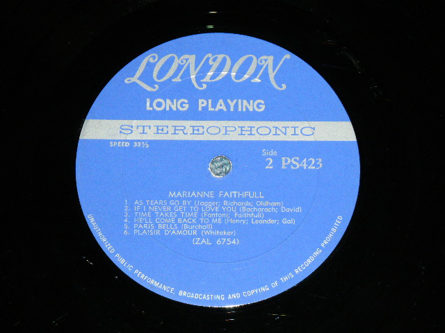画像: MARIANNE FAITHFULL - MARIANNE FAITHFULL ( Matrix # ZAL-6753 / ZAL-6754  ) ( Ex+/Ex+++ EDSP )  / 1965 US AMERICA  ORIGINAL "BLUE Label with Un-Boxed LONDON " STEREO Used LP 
