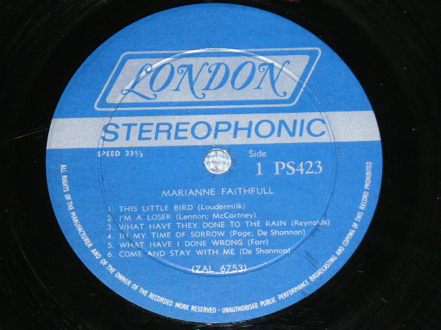 画像: MARIANNE FAITHFULL - MARIANNE FAITHFULL ( Matrix # ZAL---6753-1 OS /  ZAL---6754-1 OS ) ( Ex+/Ex++ Looks:Ex++ )  / 1965 US AMERICA  ORIGINAL "BLUE Label with Boxed LONDON " STEREO Used LP 