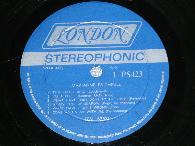 画像: MARIANNE FAITHFULL - MARIANNE FAITHFULL ( Matrix # ZAL---6753-1 OS /  ZAL---6754-1 OS ) ( Ex+/Ex++ Looks:Ex++ )  / 1965 US AMERICA  ORIGINAL "BLUE Label with Boxed LONDON " STEREO Used LP 