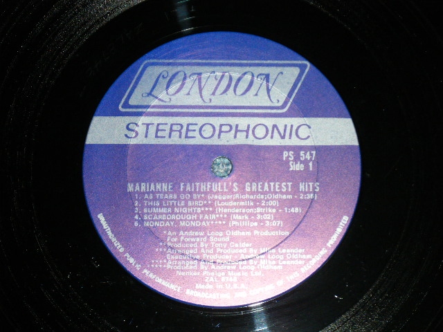 画像: MARIANNE FAITHFULL -  GREATEST HITS  ( Matrix # ZAL-8748-4/  ZAL-8749-2 ) (Ex+/MINT- )  / 1969 US AMERICA  ORIGINAL "BLUE Label with Boxed LONDON " STEREO Used LP 