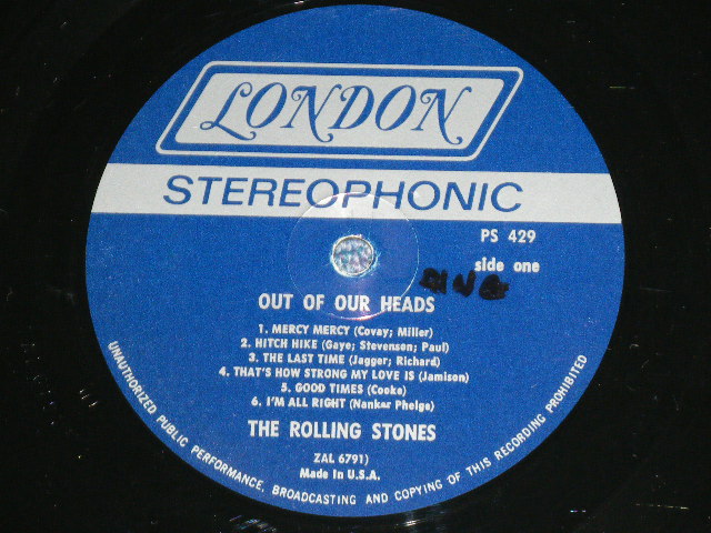 画像: ROLLING STONES - OUT OF OUR HEADS ( Matrix # ZAL-6791-1/ZAL-6792-1 )( Ex++/Ex++ Looks:Ex+++)  /  1965 US AMERICA  ORIGINAL "NON-CREDIT at TOP at TOP Front cvr" "BLUE LABEL with Boxed LONDON Label" STERE Used LP