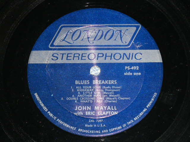 画像: JOHN MAYALL and The BLUES BRAEKERS -  BLUES BRAEKERS With ERICK CLAPTON ( Matrix # ZAL 7297-1/ZAL 7298-1  ) ( Ex++/Ex+++ )  / 1966 US AMERICA ORIGINAL Used LP 