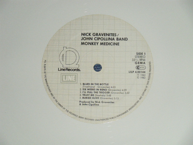 画像: NICK GRAVENITES  - JOHN CLIPOLLINA BAND  - MONKEY MEDICINE ( Ex++/MINT- : White Wax ) / 1982 GERMAN ORIGINAL "WHITE WAX Vinyl) Used LP 