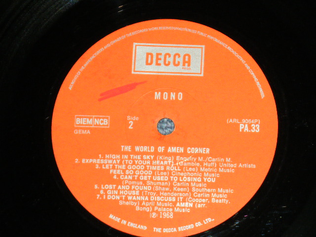 画像: AMEN CORNER - THE WORLD OF AMEN CORNER (1A/1A) ( Ex+/Ex+++ B-7:Press Miss)  / 1968 UK ENGLAND ORIGINAL MONO Used LP 