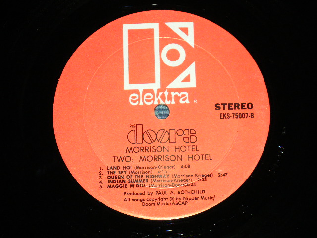 画像: THE DOORS - MORRISON HOTEL ( Matrix # -A  T MON △14435 / B MON △14435-x ) ( Ex++/Ex+++ : EDSP,BB ) ( With ORIGINAL INNER SLEEVE ) / 1970 US Original "1st Press RED Label with Large Stylized E on TOP" "NON CREDIT at Bottom Label" Used STEREO LP 