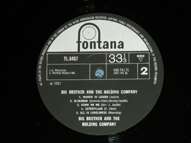 画像: BIG BROTHER & THE HOLDING COMPANY ( JANIS JOPLIN ) - BIG BROTHER & THE HOLDING COMPANY ( Matrix # 683741 1L　▽2 420 / 683741 2L　▽2 420 )  ( Ex-/Ex+++ )  / 1967 UK ENGLAND  ORIGINAL MONO Used LP   