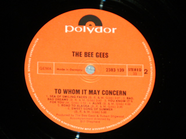 画像: BEE GEES - TO WHOM IT MAYCONCERN ( Ex+++/MINT- )  /  1972 WEST-GERMANY ORIGINAL   Used  LP