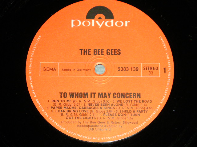 画像: BEE GEES - TO WHOM IT MAYCONCERN ( Ex+++/MINT- )  /  1972 WEST-GERMANY ORIGINAL   Used  LP