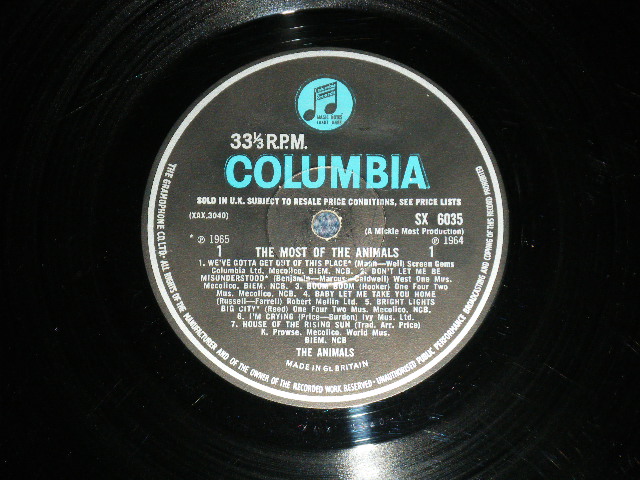 画像: The ANIMALS -  The MOST OF THE ANIMALS ( 1/1) ( Ex+/Ex+++ ) / 1966 UK ENGLAND ORIGINAL "BLUE Columbia Label" MONO Used LP 