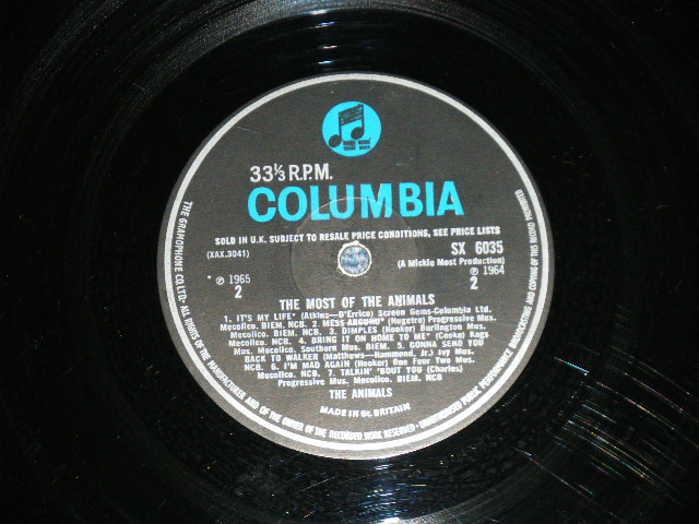 画像: The ANIMALS -  The MOST OF THE ANIMALS ( 1/1) ( Ex+/Ex+++ ) / 1966 UK ENGLAND ORIGINAL "BLUE Columbia Label" MONO Used LP 