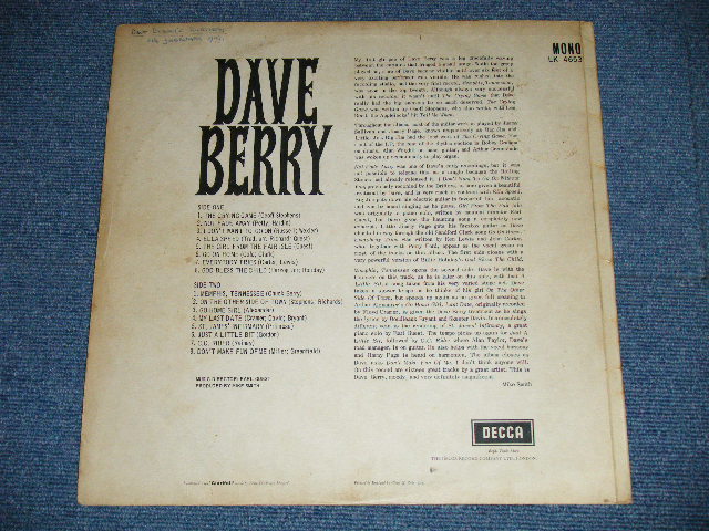 画像: DAVE BERRY - DAVE BERRY  (1A/1A) ( Ex/Ex+)  / 1964 UK ENGLAND ORIGINAL "MAROON with Unboxed DECCA Label" MONO Used LP 