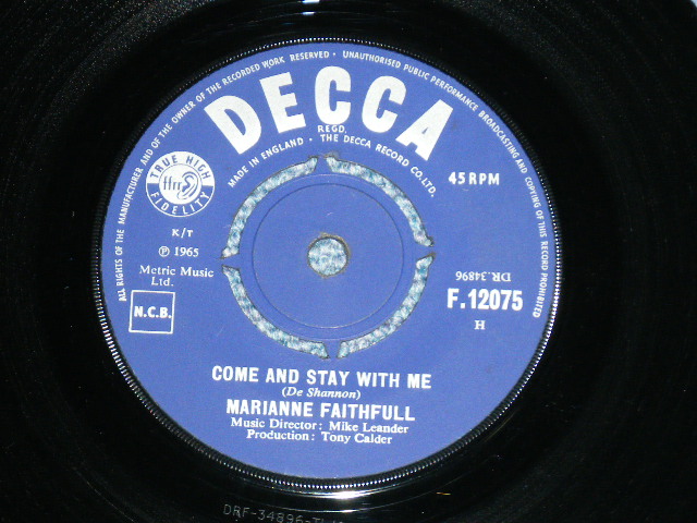 画像1: MARIANNE FAITHFULL - COME AND STAY WITH ME (Ex+++/Ex+++ )  / 1965 UK ENGLAND ORIGINAL Used 7"Single