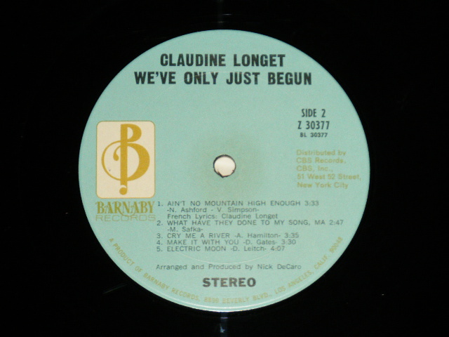 画像: CLAUDINE LONGET -  WE'VE ONLY JUST BEGUN ( Produced & Arranged by NICK DeCARO ) ( Ex-/Ex+++ ) / 1971 US AMERICA ORIGINAL Used LP 