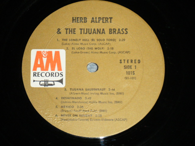 画像: HERB ALPERT & The TIJUANA BRASS -THE LONELY BLULL : Debut Album  ( Matrix # : SP-101-1C △8057 / SP-102-1D △8057-x) ( Ex++/Ex+++ )  / 1963  US AMERICA Original  "BROWN Label" "STEREO" Used  LP 