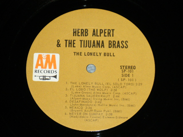 画像: HERB ALPERT & The TIJUANA BRASS -THE LONELY BLULL : Debut Album  ( Matrix # : SP-101-1J / SP-102-1K ) ( Ex+++/Ex+++ )  / 1963  US AMERICA Original  "BROWN Label" "STEREO" Used  LP 