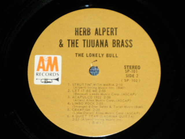 画像: HERB ALPERT & The TIJUANA BRASS -THE LONELY BLULL : Debut Album  ( Matrix # : SP-101-1J / SP-102-1K ) ( Ex+++/Ex+++ )  / 1963  US AMERICA Original  "BROWN Label" "STEREO" Used  LP 