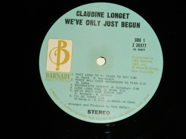 画像: CLAUDINE LONGET -  WE'VE ONLY JUST BEGUN ( Produced & Arranged by NICK DeCARO ) ( Ex-/Ex+++ ) / 1971 US AMERICA ORIGINAL Used LP 