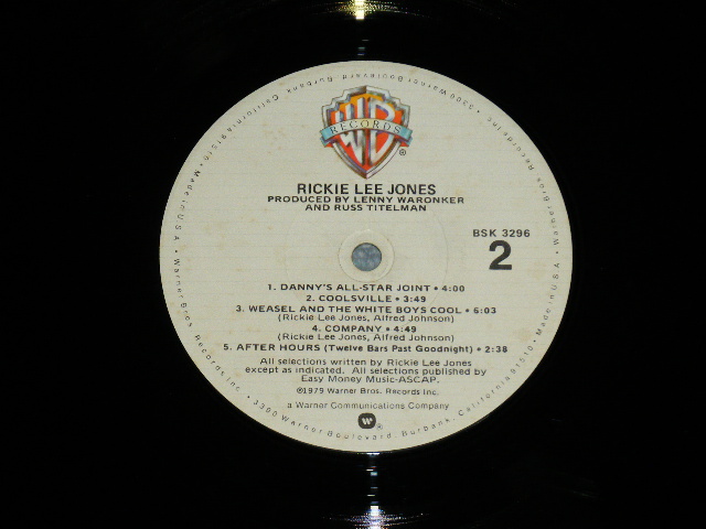 画像: RICKIE LEE JONES - RICKIE LEE JONES ( Matrix # BSK-1-3296 LW 5/ BSK-2-3296 LW 5  ( Ex++/MINT-) / 1979  US AMERICA ORIGINAL Used LP