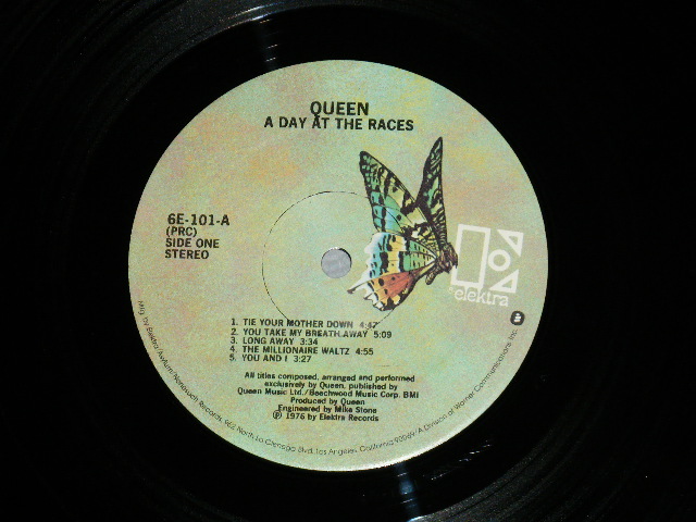 画像: QUEEN -  A DAY AT THE RACES ( MATRIX #    A) 6E-101 A5-RPC-1-111    B)  6E-101 B5-RPC-1-11 ) (Ex++/MINT-)  / 1976 US AMERICA  "1977 Version BUTTERFLY Label"  Used LP 