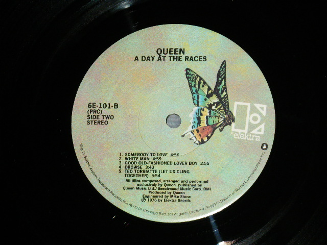 画像: QUEEN -  A DAY AT THE RACES ( MATRIX #    A) 6E-101 A5-RPC-1-111    B)  6E-101 B5-RPC-1-11 ) (Ex++/MINT-)  / 1976 US AMERICA  "1977 Version BUTTERFLY Label"  Used LP 