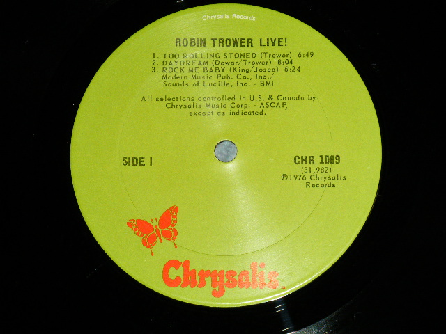 画像: ROBIN TROWER  - LIVE!  ( Ex++/Ex+++) /  1975 US AMERICA ORIGINAL "LIME GREEN Label" Used LP 