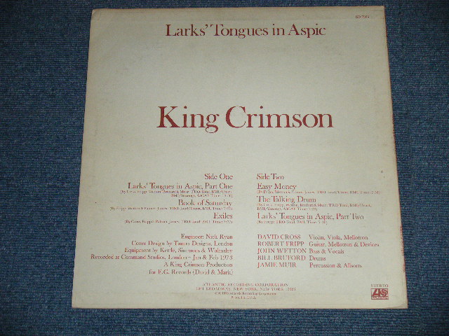 画像: KING CRIMSON -  LARK's TONGUES IN ASPIC (:Matrix #  A) ST-A-732809-DJ  PR  / B) ST-A-732810-DJ  PR )(Ex+/Ex+++) / 1973 US ORIGINAL "PROMO" 1st Press "1841 BROADWAY Credit Label"  LABEL LP 